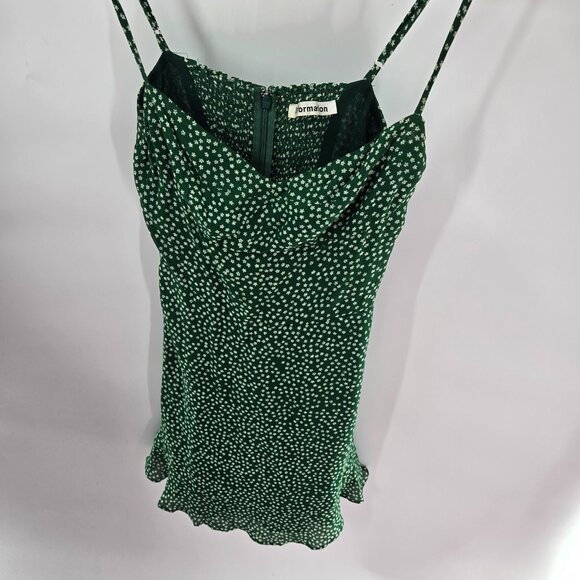 Reformation Green White Flowers Back Zipper Ruching Mini Dress Size 2 - Picture 4 of 15